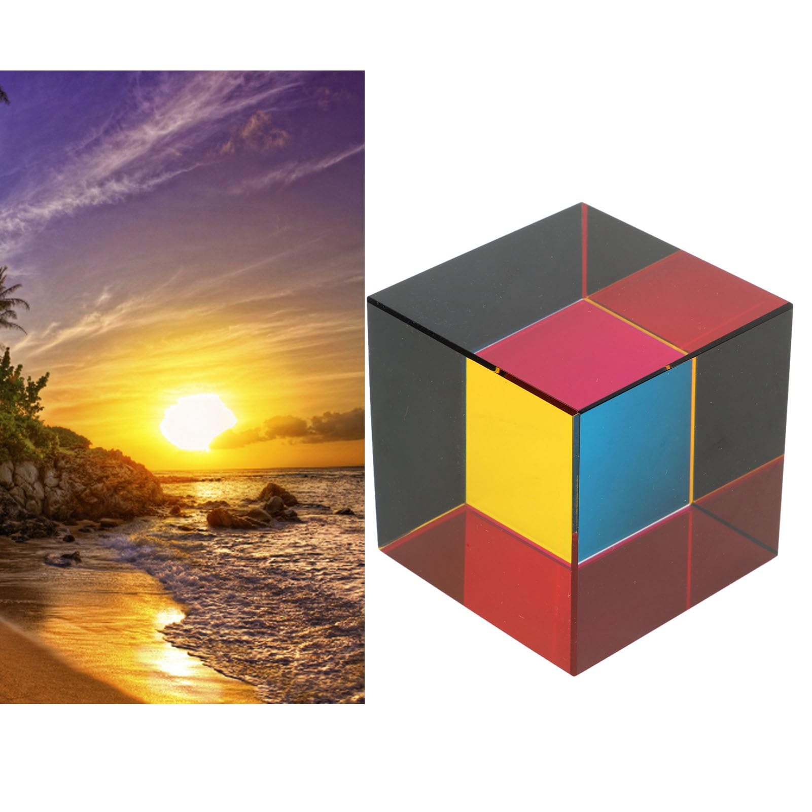 Kolorowa Kostka, Zabawki Fizyczne Tesseract Cube Szklana 6 Stron z lekkością do Ozdób na Stole (50MM)