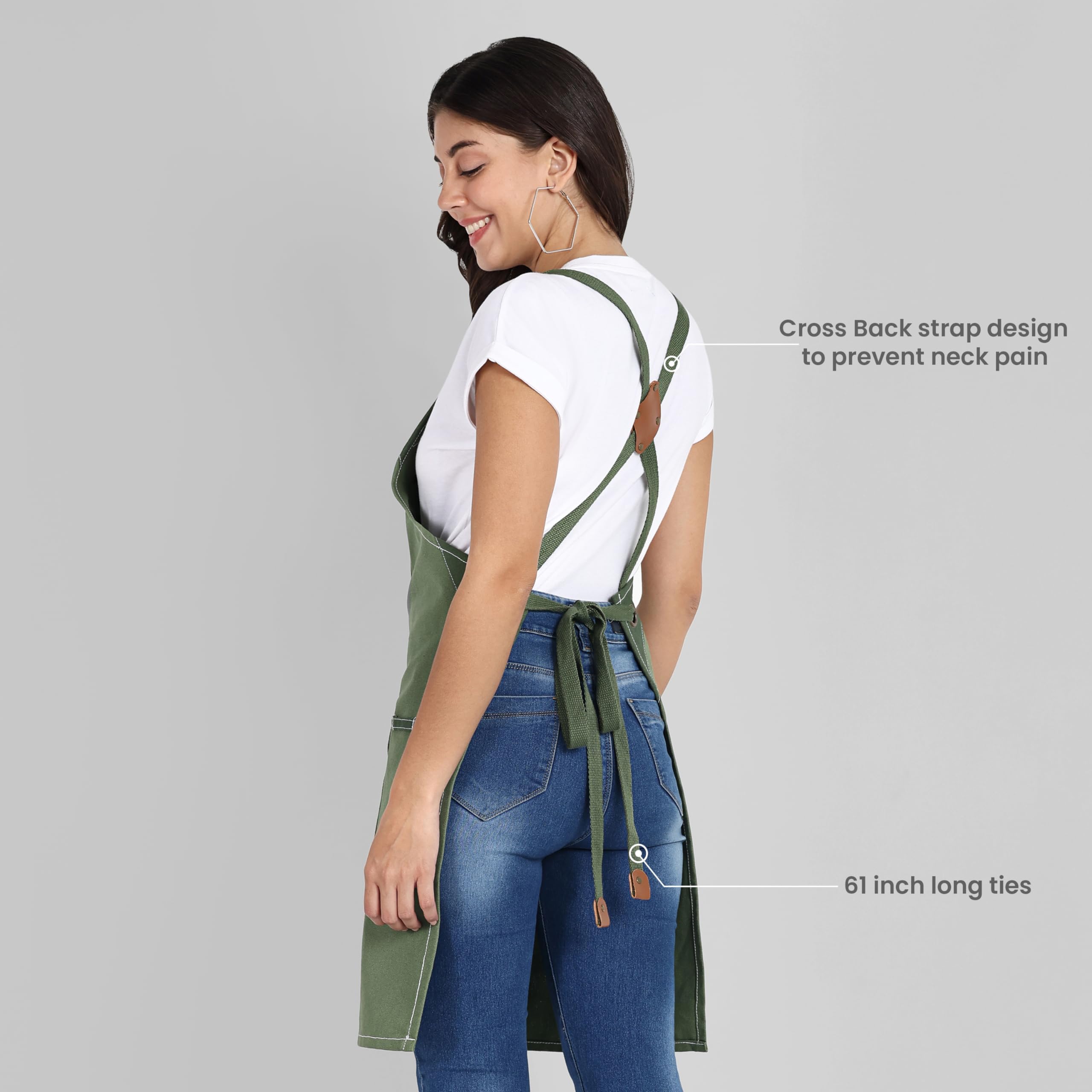 Tablier de chef en coton recyclé avec col réglable et longues attaches pour la cuisine, la pâtisserie