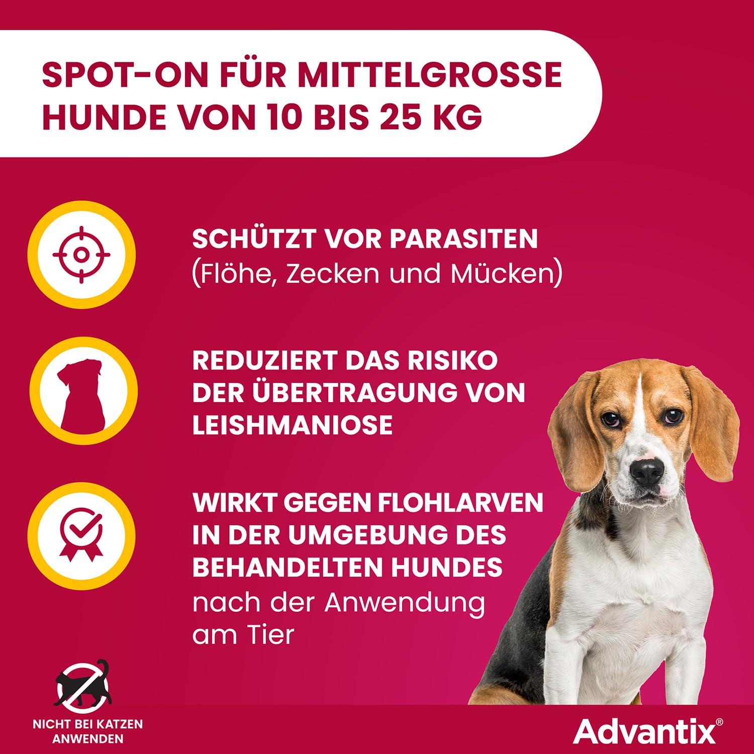 Advantix Spot-on für Hunde 10-25 kg gegen Zecken, Flöhe, Mücken, 8 Pipetten | Wehrt Zecken, Mücken & Stechfliegen ab, bevor sie stechen. Tötet Flöhe schnell ab. Idealer Reiseschutz für deinen Hund.