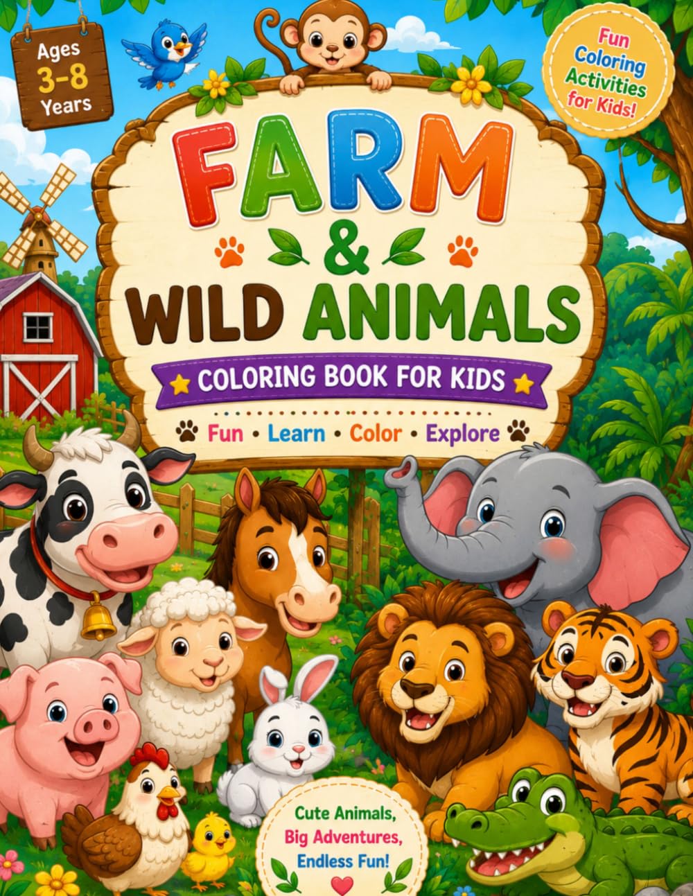 Farm & Wild Animals: Coloring & Activity Book for Kids