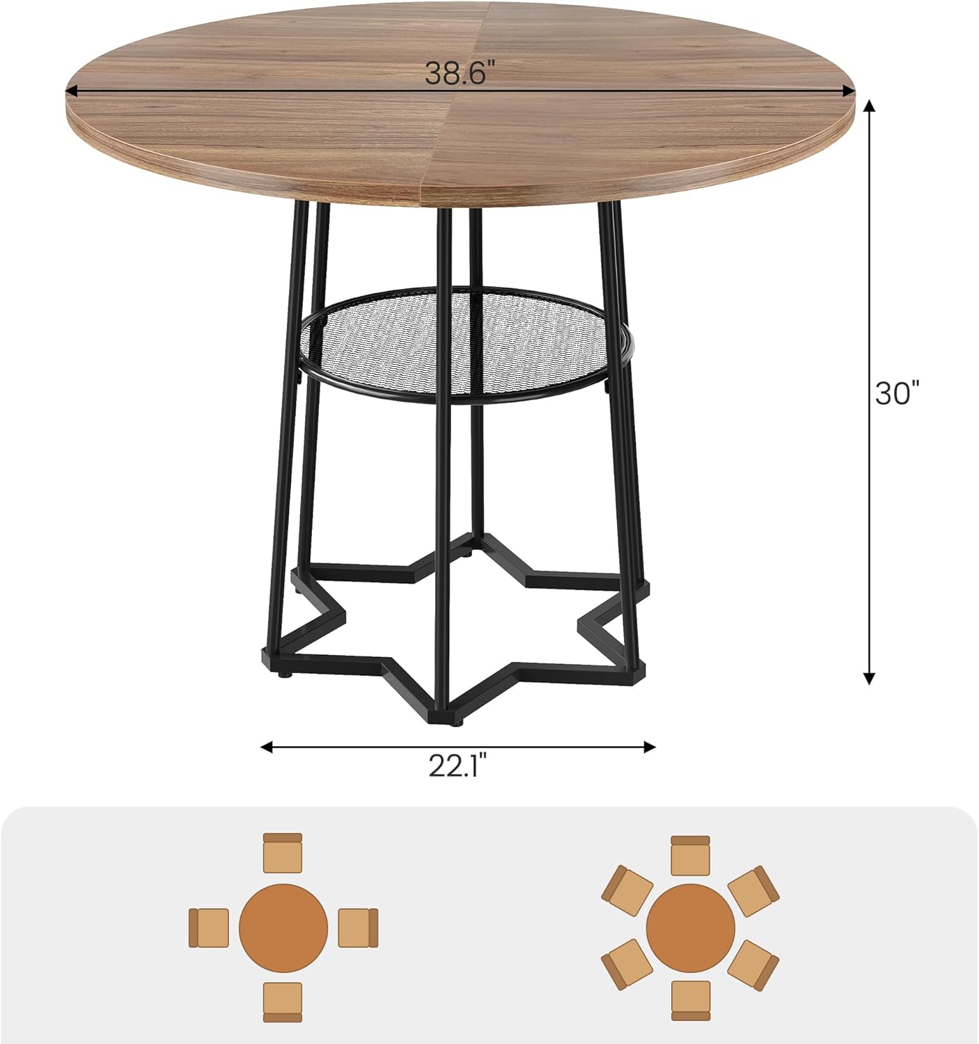 Round Dining Table Circle Storage Round Mesh Storage Rack Hexagonal Metal Base - Picture 5 of 18