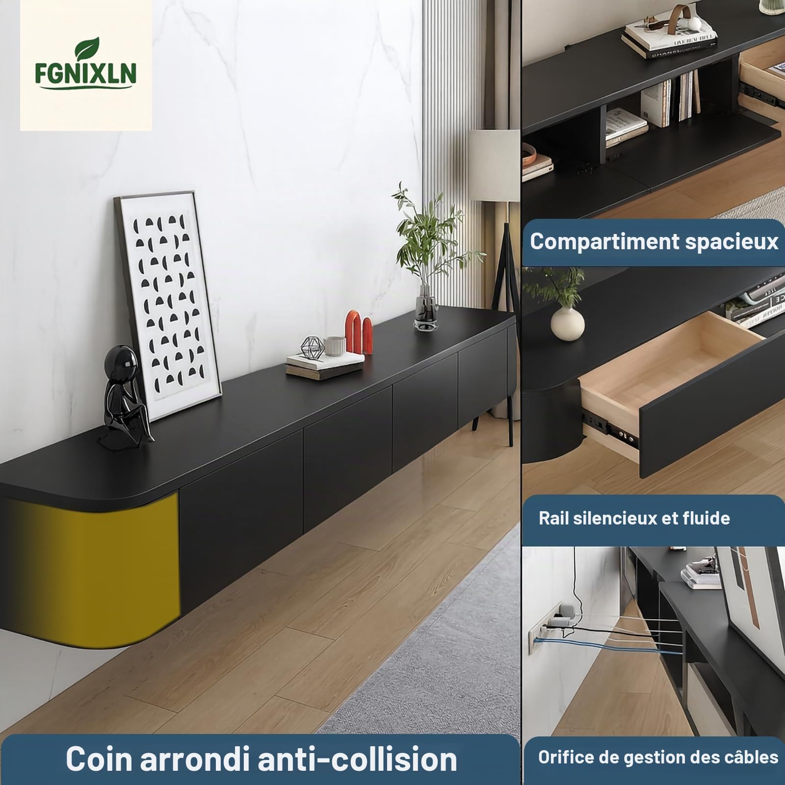 Meuble TV Suspendu,120-300cm Table pour TV Moderne,Meuble pour Téléviseur,Convient pour Le Salon et la Chambre à Coucher (160CM)