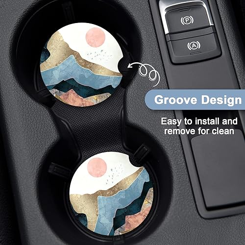 Miniatura 5 de Nipichsha Posavasos de automóvil para portavasos de automóvil, paquete de 2 posavasos de cerámica absorbente para bebidas, bonitos portavasos para