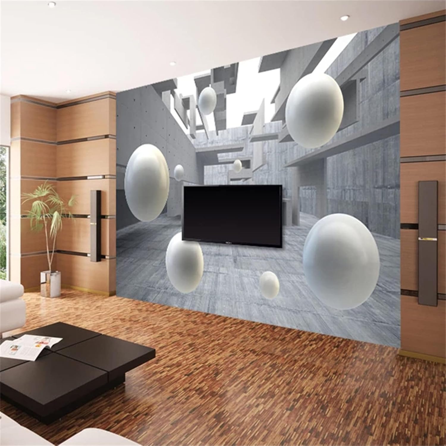 Geometric Sphere Wall Stickers, Modern Art Mural, 3D Waterproof and Moisture Peel and Stick Self-Adhesive Family Wall Decor Decals for Dormitory Office Home Decor 118''Wx83''L-PVC