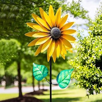 Outdoor Garden Rotating Windmill, Sunflower Wind Spinner, Weather Resistant, Durable, Yellow, Metal, Floral