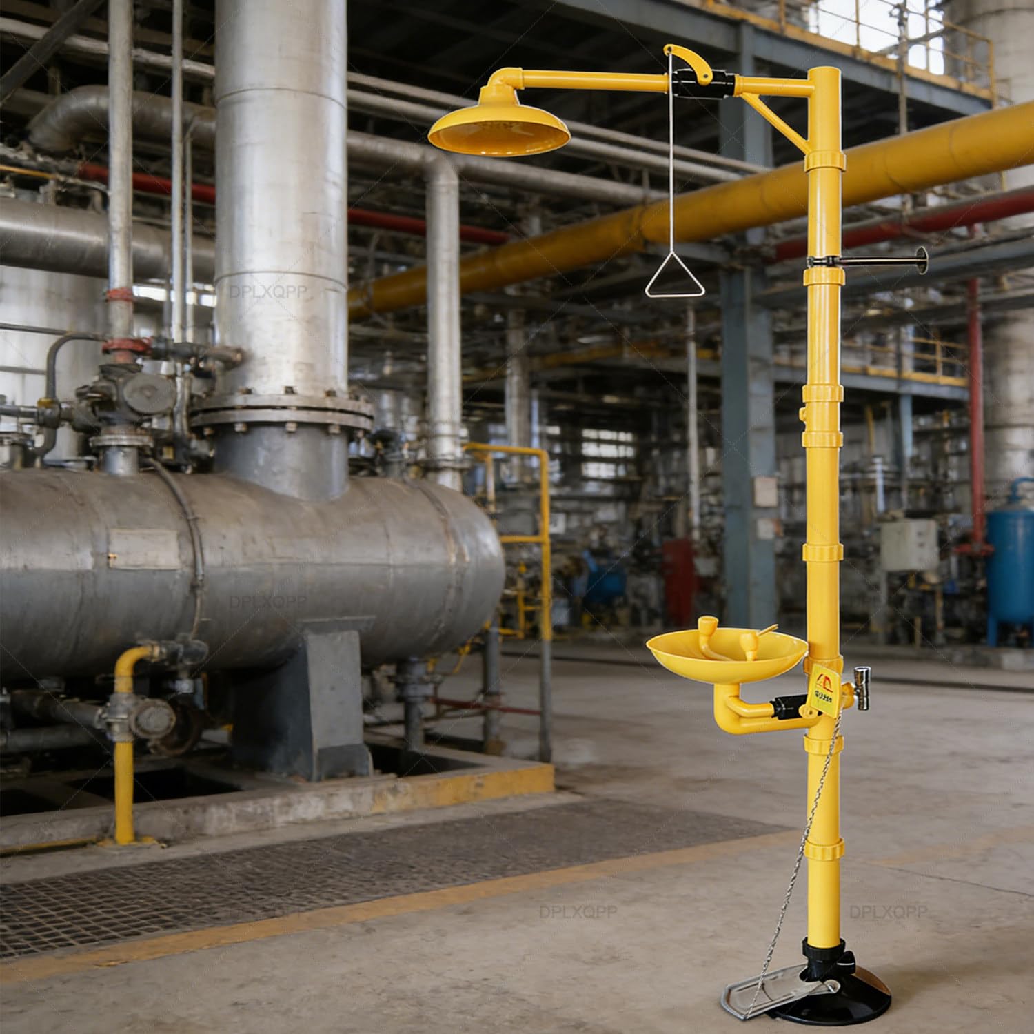Estación De Ducha Y Lavaojos De Emergencia Industrial,Combinación Vertical De Plástico Abs,con Doble Boquilla Y Filtro De 2 Capas para Laboratorio,Fábrica,Planta Petroquímica,con Pedales