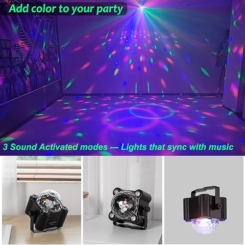 Miniatura 6 de Luz de fiesta de bola de discoteca 3 en 1 con sonido activado y 6 colores de iluminación, lámpara estroboscópica LED para escenario de DJ para el