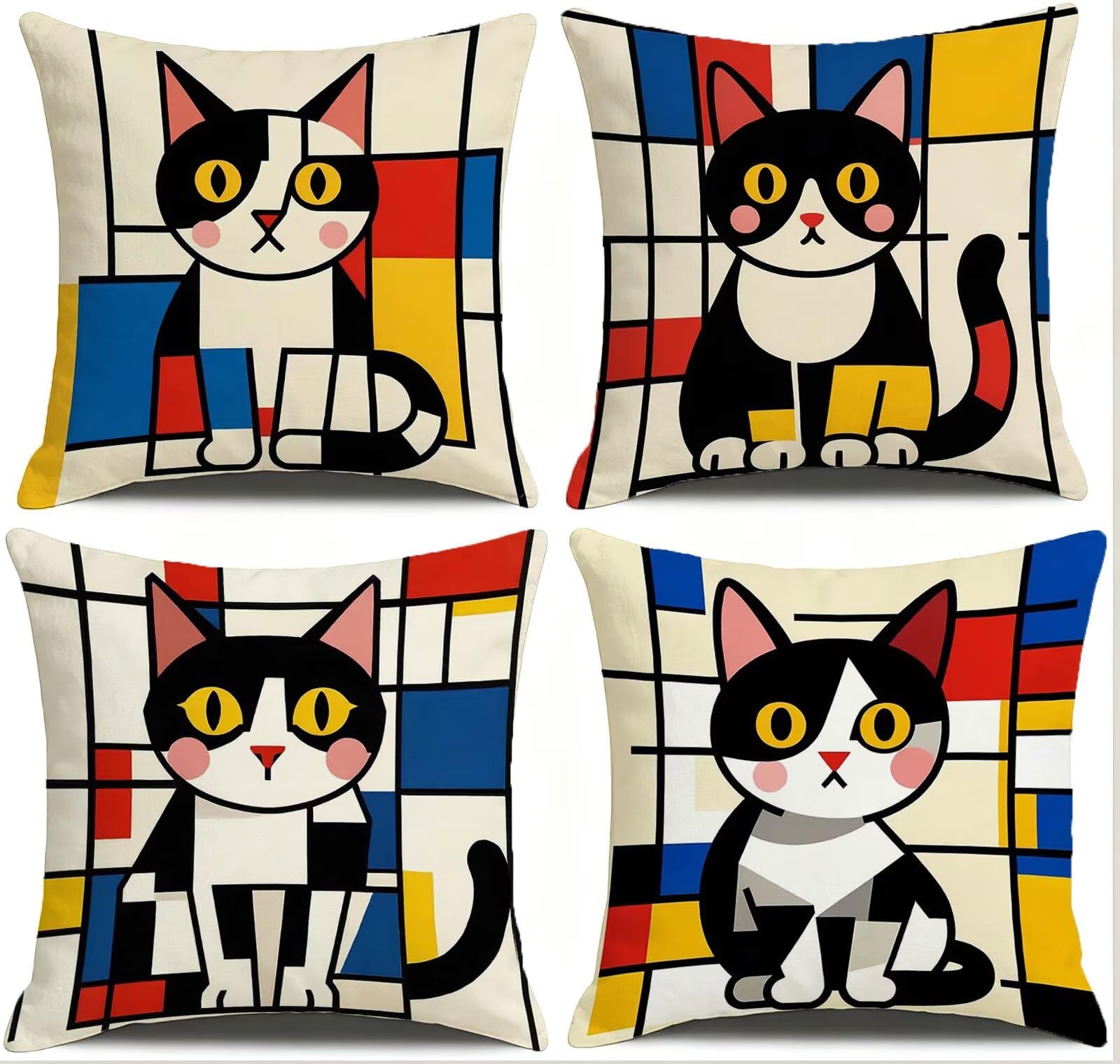 Animale Federe Cuscini Divano 60x60cm, Cuscini da Esterno, Cod-126 | Lin Copricuscini Decorativi Letto Arredo, per Letto, Soggiorno, Giardino, Esterno, Casa Decorazione Set di 4 Gatto
