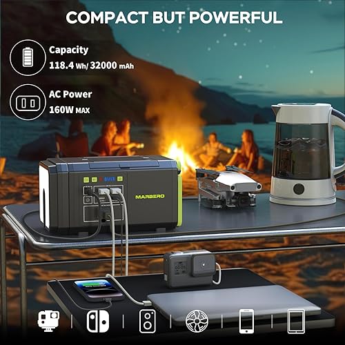 Miniatura 7 de MARBERO Generador solar de 118 Wh con luces telescópicas de campamento 32000 mAh 160 W Max Estación de energía portátil con panel solar incluido 30
