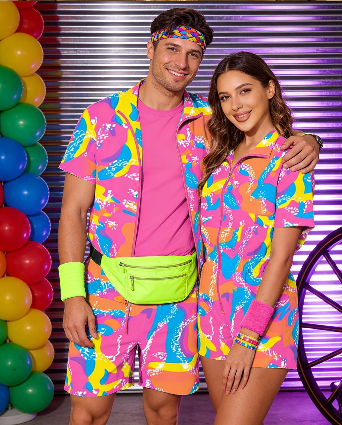 UOUA 80s Outfit Women 90s Jumpsuit Costume One-Piece Workout Track Suit Party Retro Clothing
