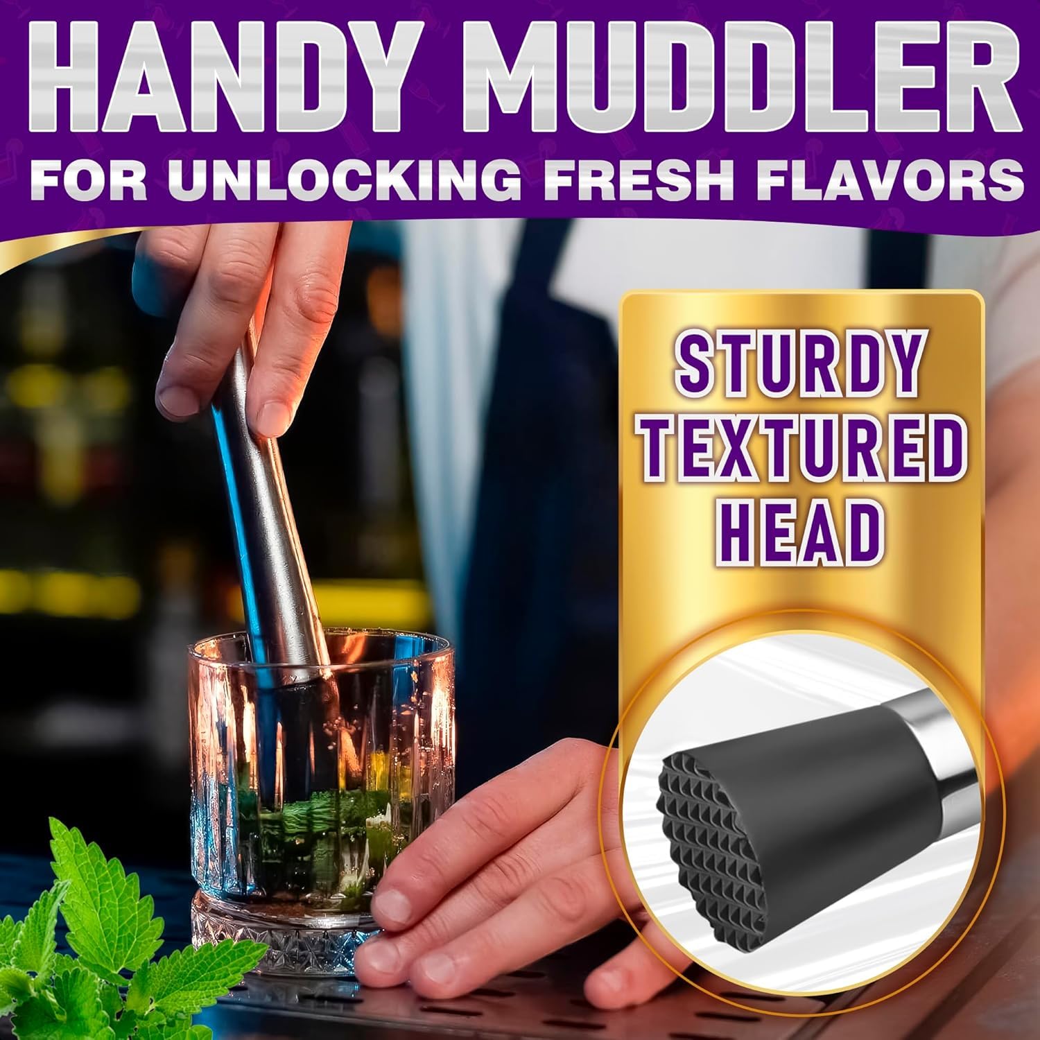 Juego de 3 herramientas de mezcla y muddler negro, 10 pulgadas, cuchara de cóctel de 12 pulgadas y doble jigger de 1 onza/2 onzas, juego de herramientas de barra para bebidas, accesorios de 6