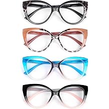 Reading Glasses for Women 4 Pack Blue Light Blocking Filter UV Oversized Cat Eye Stylish Spring Hinge Readers, 4Cat, 1.75