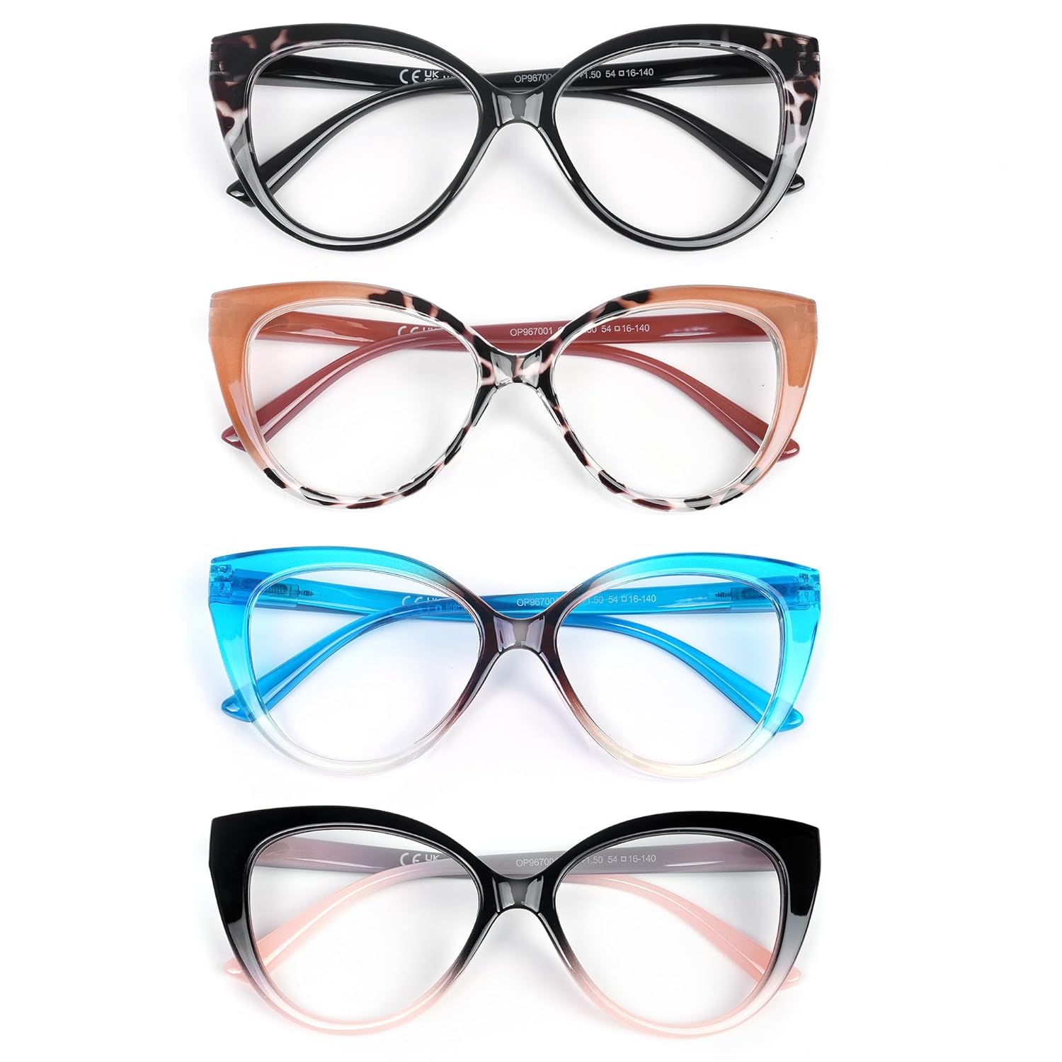 eyeezi 4PC Cat Eye Reading Glasses for Women Blue Light Flexible Spring Hinges Anti-glare Readers Fashion Reading Glasses