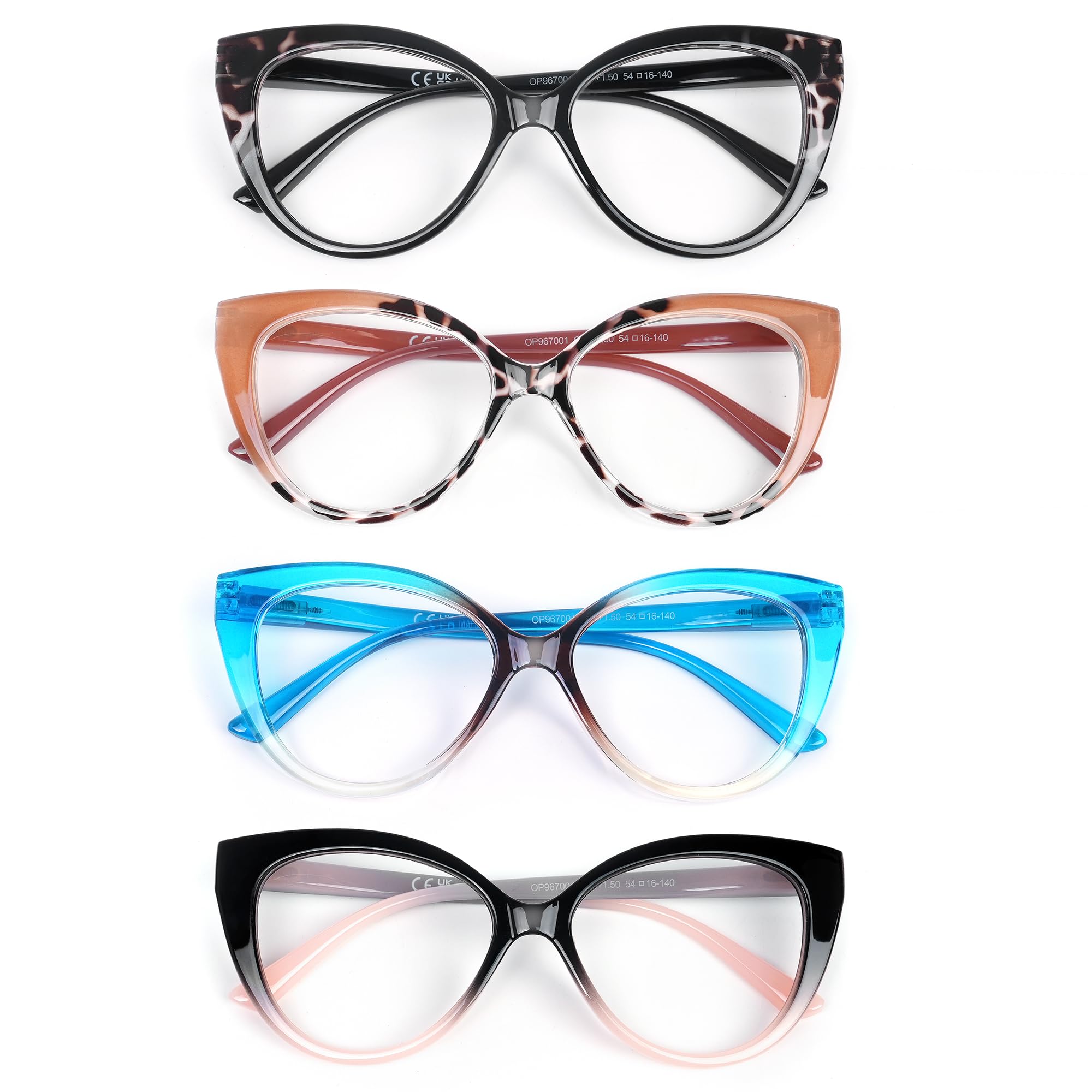 eyeezi 4PC Cat Eye Reading Glasses for Women Blue Light Flexible Spring Hinges Anti-glare Readers Fashion Reading Glasses
