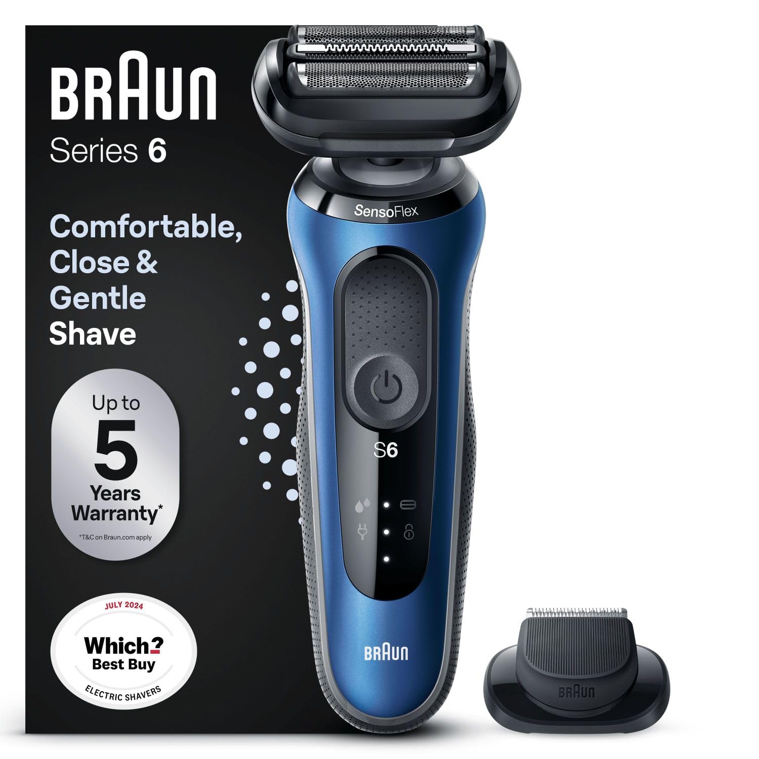 Series 6 Electric Shaver for Men with Precision Trimmer, Wet & Dry Electric Razor for Men, UK 2 Pin Plug, 60-B1200s, Blue Razor