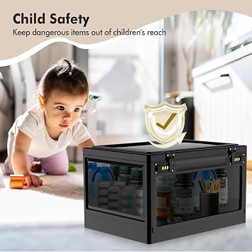 Extra Large Lock Box for Medication Safe, Medicine Lockable Storage Box with Code, Phone Lock Boxes for Video Games, Box with Combination Lock for Snacks/Food, Locking Cabinet for Home/Office (Black)