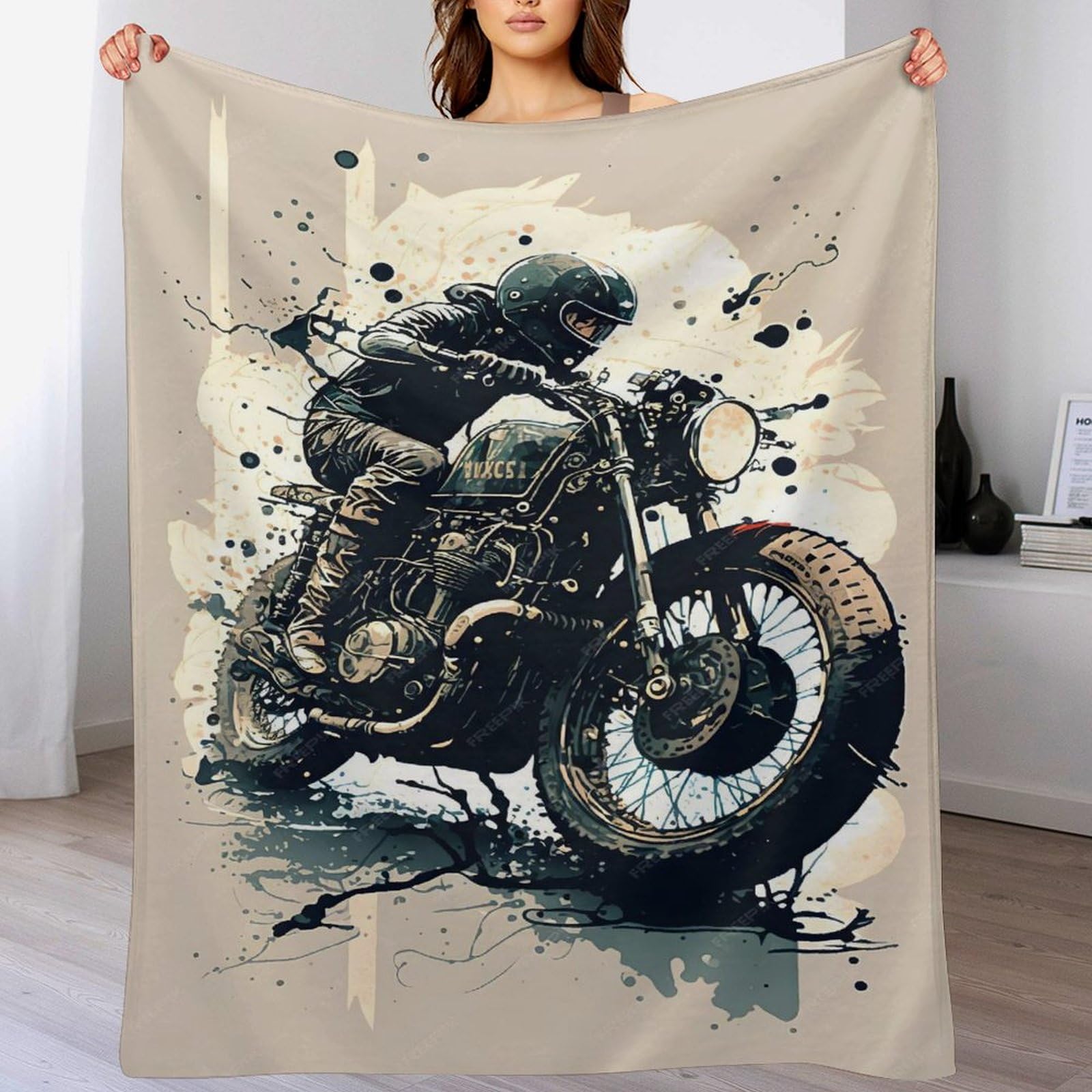 Moto plaid couverture polaire en flanelle imprimée pour lit et canapé 100x130cm