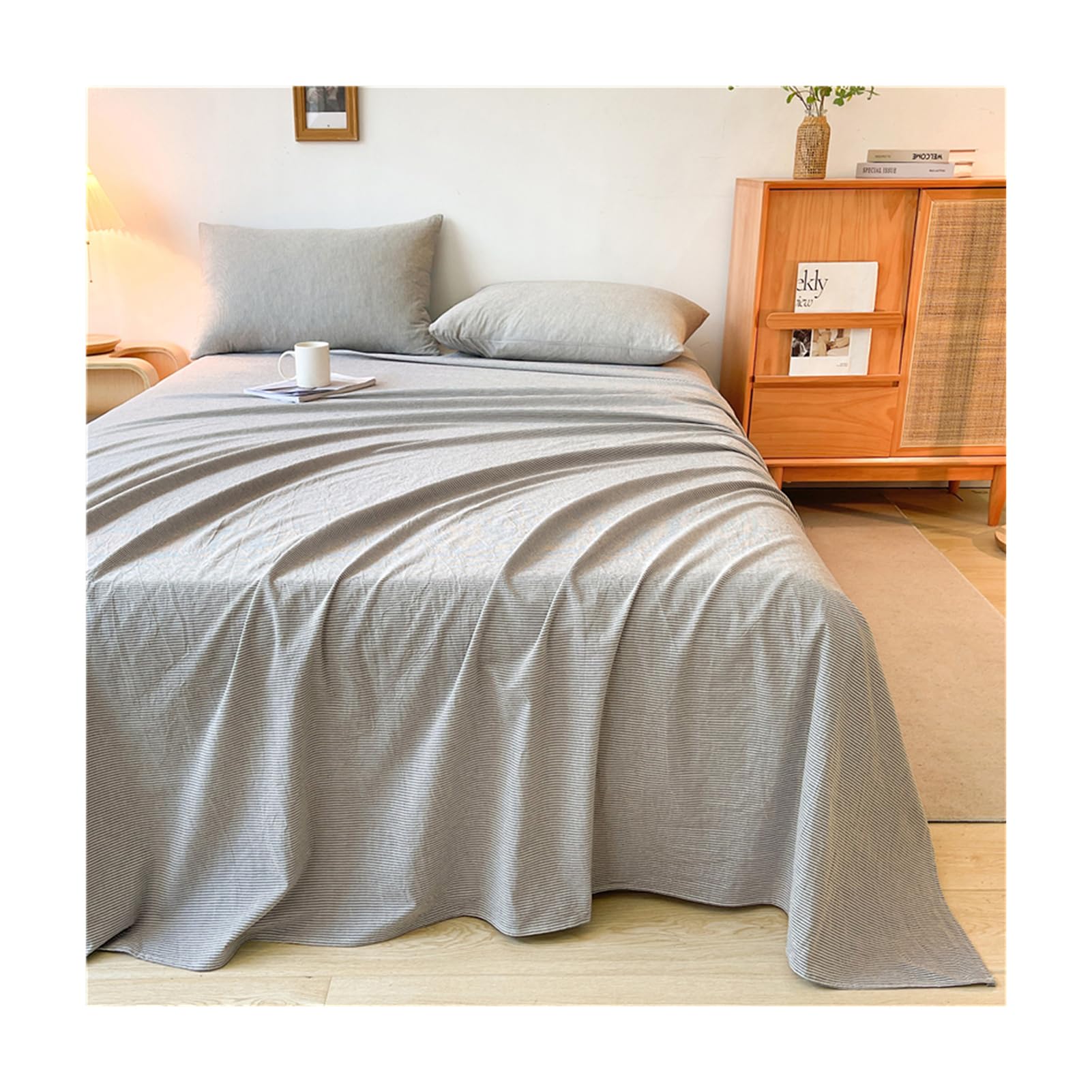 Drap plat en polycoton gris 200x230cm pour lit deux personnes