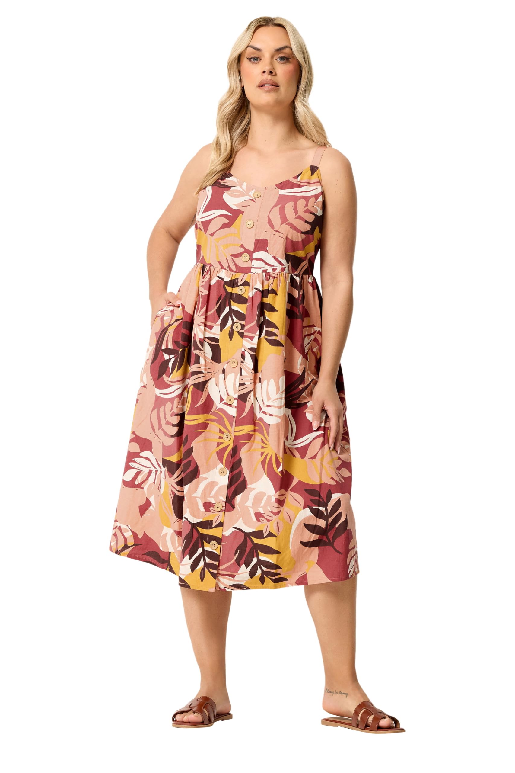 Yours Women's Multi Tropical Linen Midi Dress Size 18