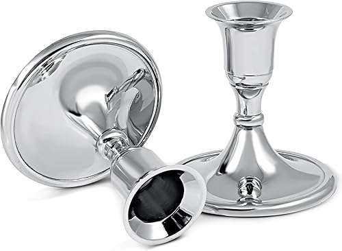 Miniatura 2 de Zion Judaica - Portavelas cónico grueso tradicional para 7/8 pulgadas en un acabado niquelado pulido, juego de 2