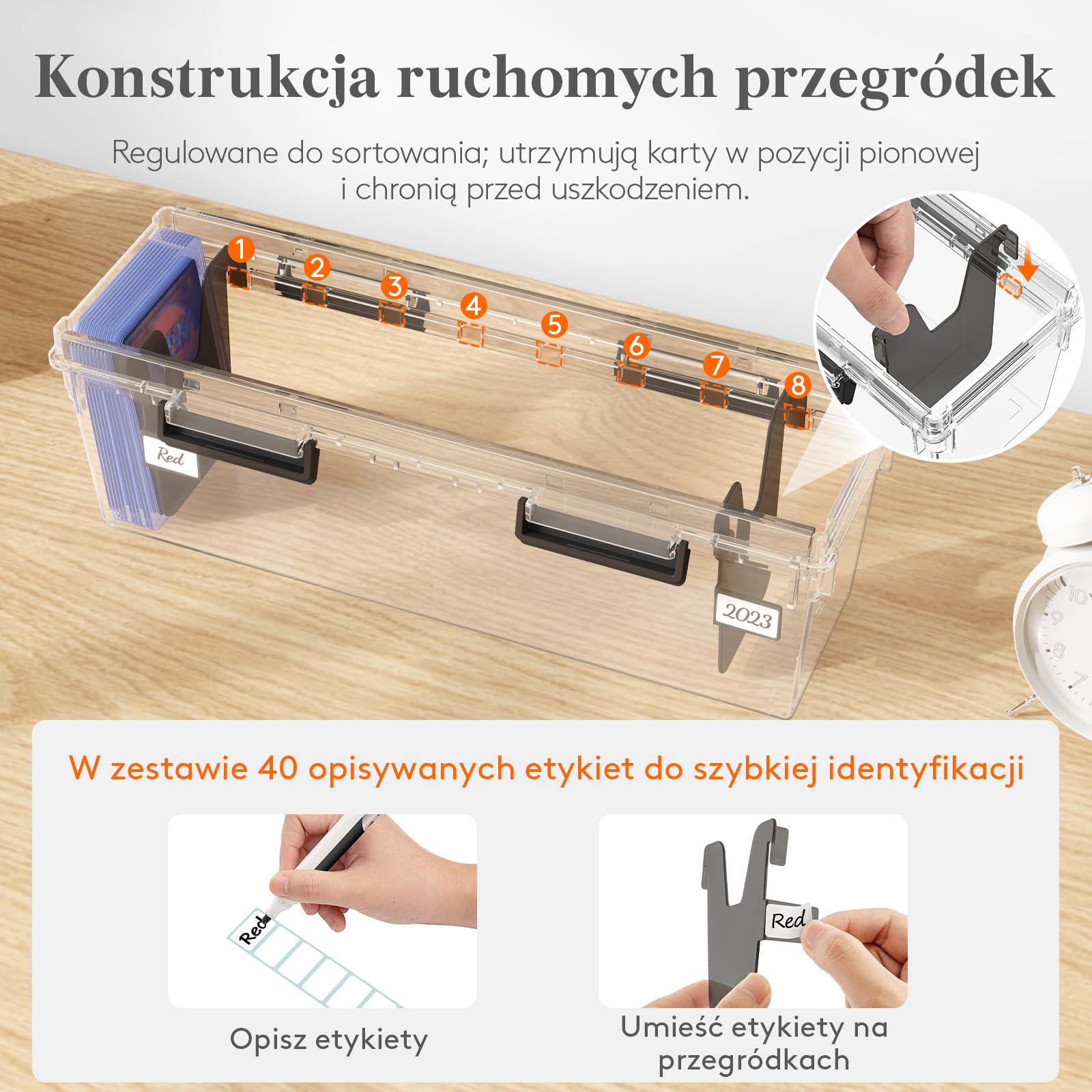 Lifewit Zestaw 2 pudełek do przechowywania kart kolekcjonerskich z tworzywa sztucznego, do 1800 kart, z 16 przegródkami na karty i 40 etykietami, na karty MTG, TCG, Yugioh i Sport