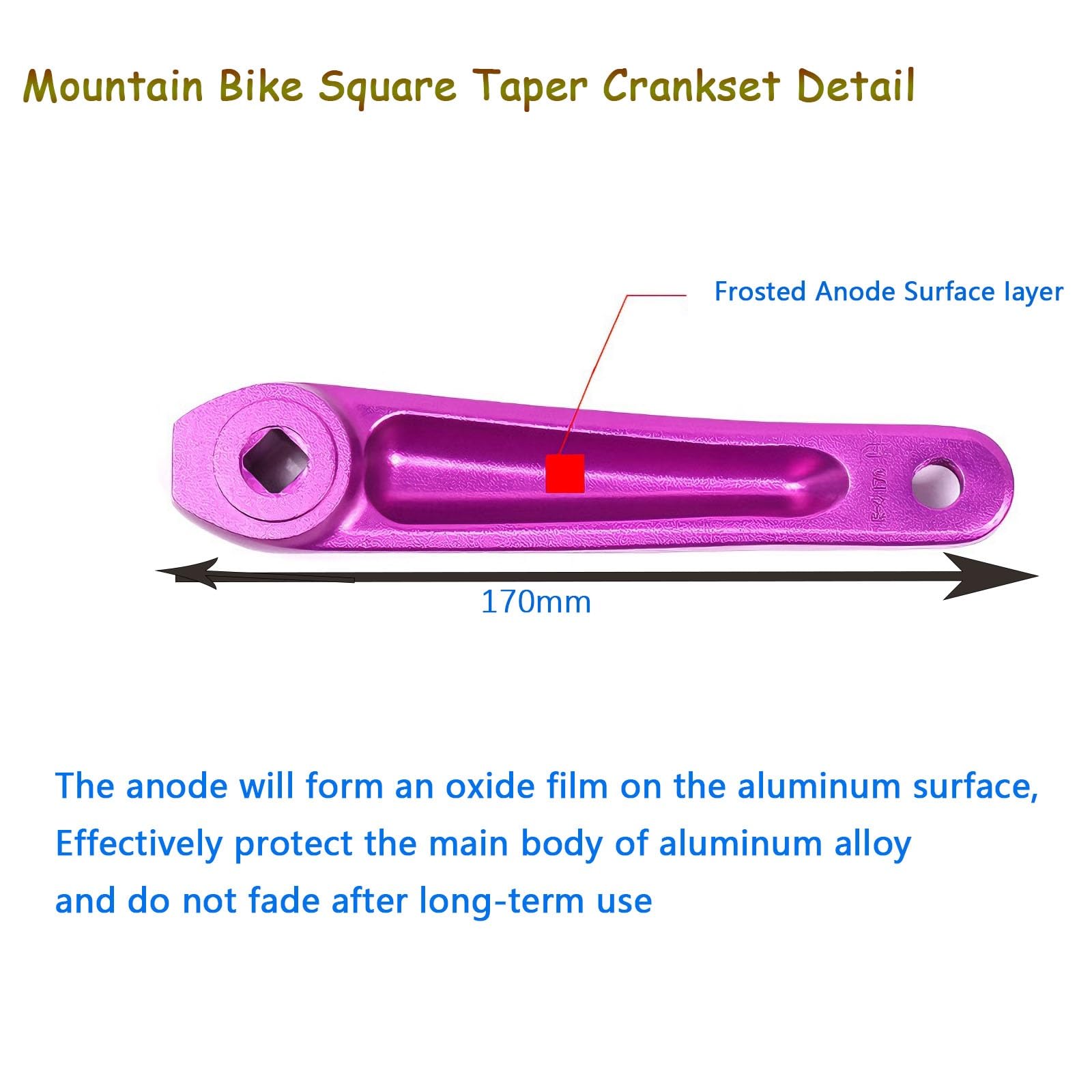 Generico Guarnitura conica Quadrata for Mountain Bike, pedivella MTB in Lega di Alluminio da 170 mm Lega di Alluminio 6061