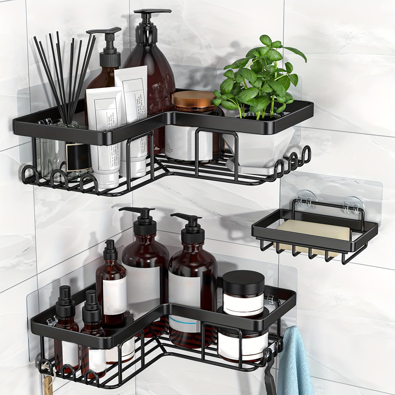 L&W Luck 14 Piezas Ganchos Adhesivos Extra Fuertes para Estanterías de Baño y Cocina Sin Perforar