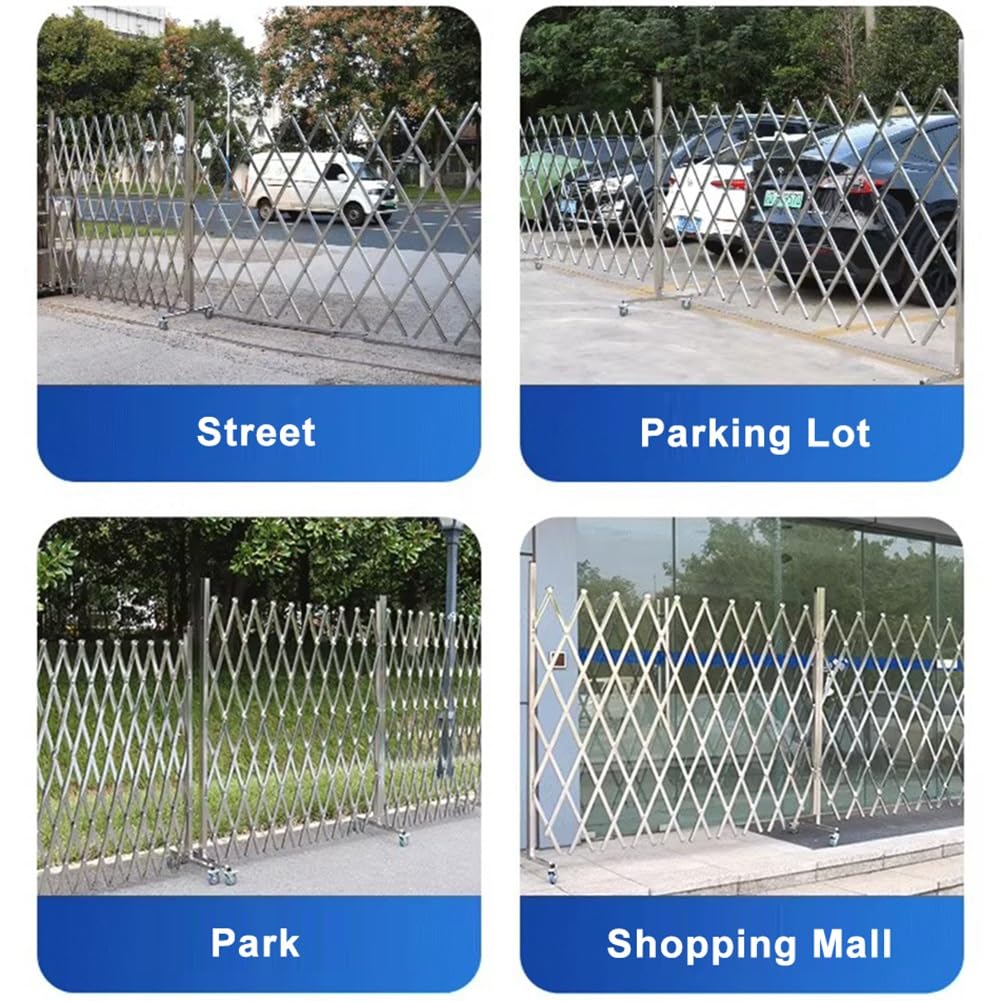 Puerta de Seguridad Extensible de Acero Inoxidable - Barrera de tráfico retráctil con Ruedas - Valla Plegable Industrial (1,5 m x 2,5 m) para Seguridad y Control de Acceso.