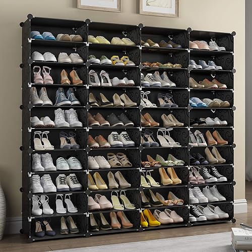 KOUSI 4 zapateros de 10 niveles, armario de almacenamiento para zapatos, organizador de zapatos, organizador de almacenamiento modular sin puerta,