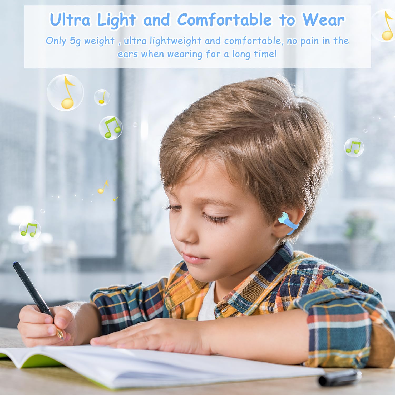 BANIGIPA Auricolari wireless per bambini, Bluetooth 5.4, auricolari aperti, per ragazzi, ragazze, adolescenti, leggeri, comodi, controllo del volume sano da 85 dB, proteggono l'udito, microfono