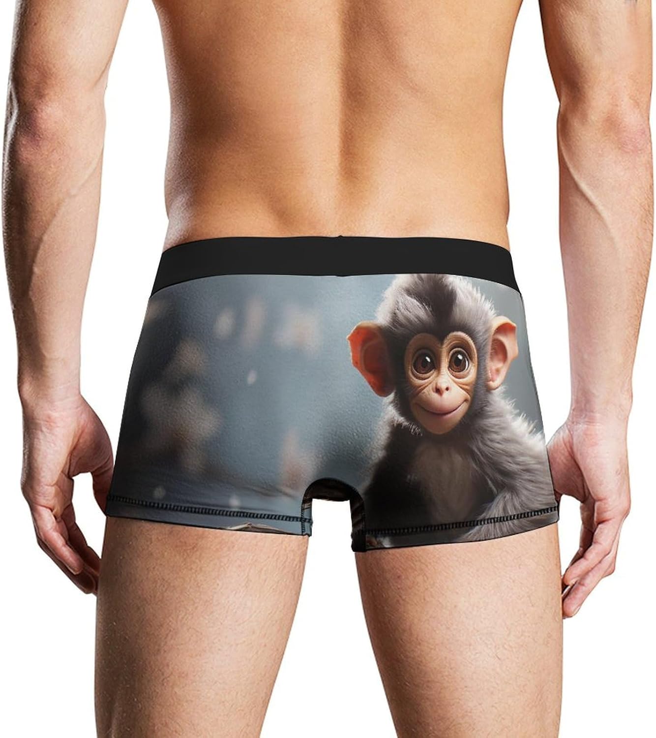 Cute Monkey Mens Boxer Briefs Short Breathable Underwear Trunks Soft Moisture-Wicking Boxer Shorts Novelty Underpants