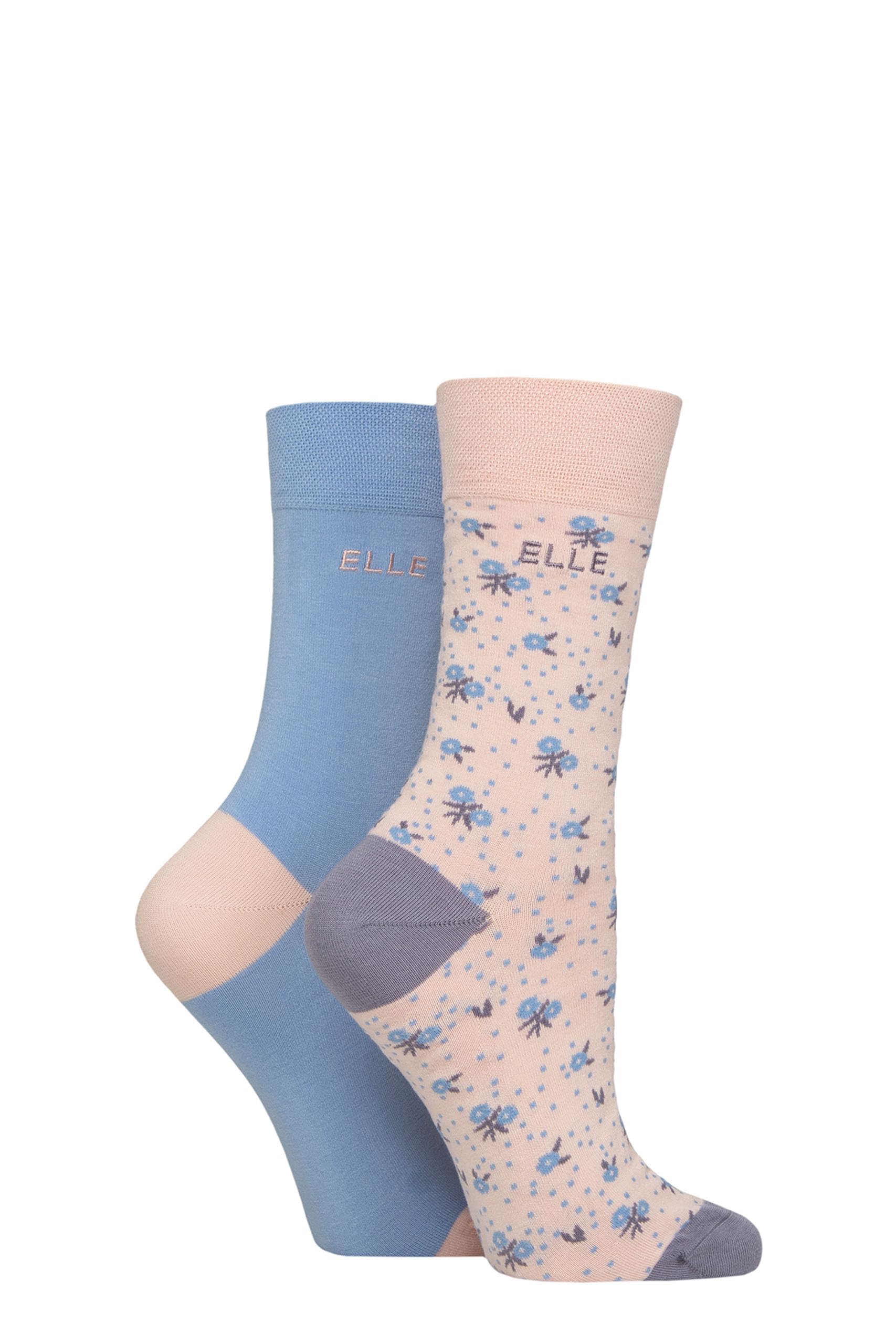 Elle Women's Parisian Rose Soft, Breathable & Cooling Bamboo Patterned And Plain Colourful Socks In A Multipack Of 2 Pairs (Uk, Numeric, 4, 8, Regular, Regular, )