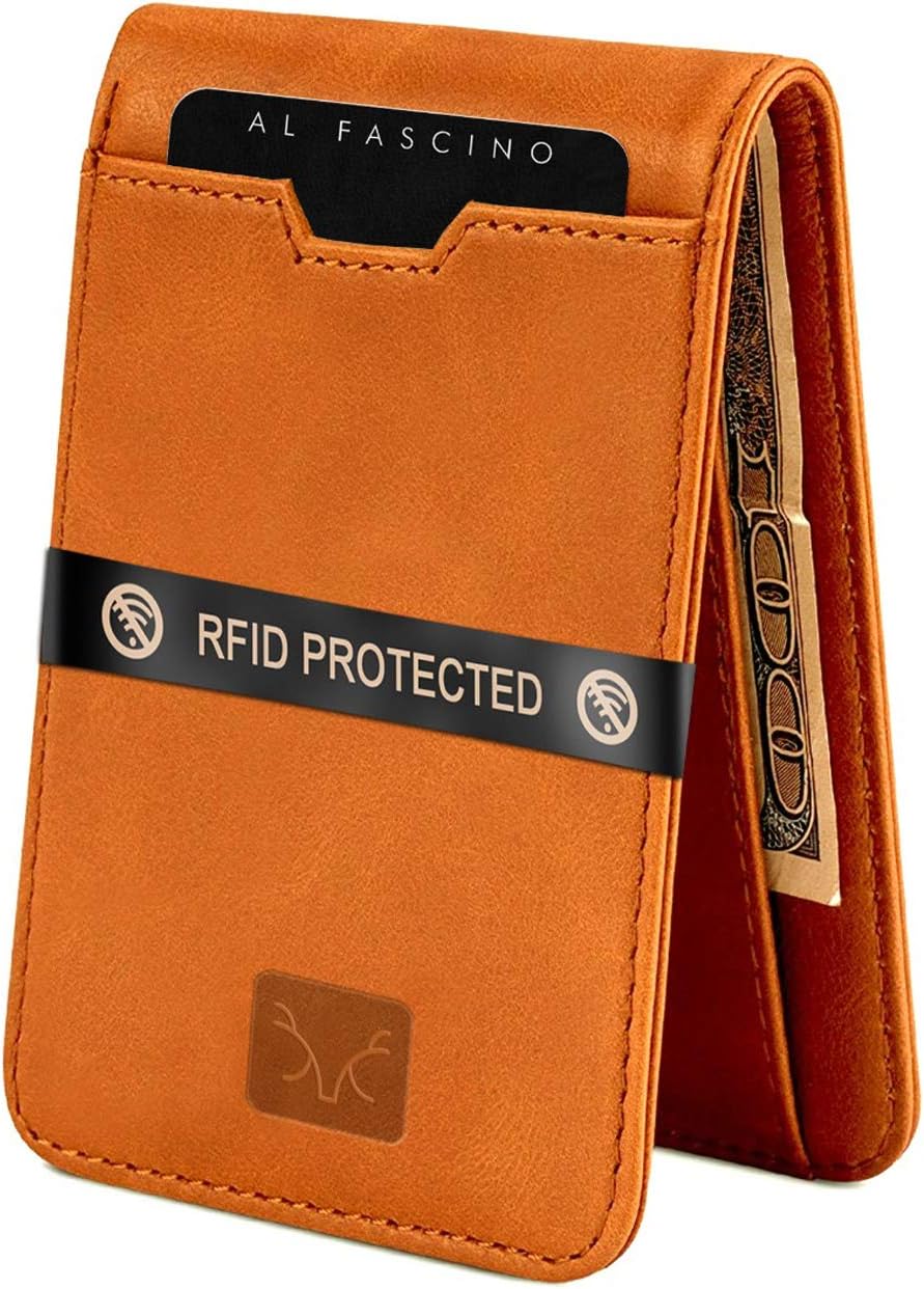 AL FASCINOTan Minimalist Slim Leather Wallet/Purse for Men with RFID