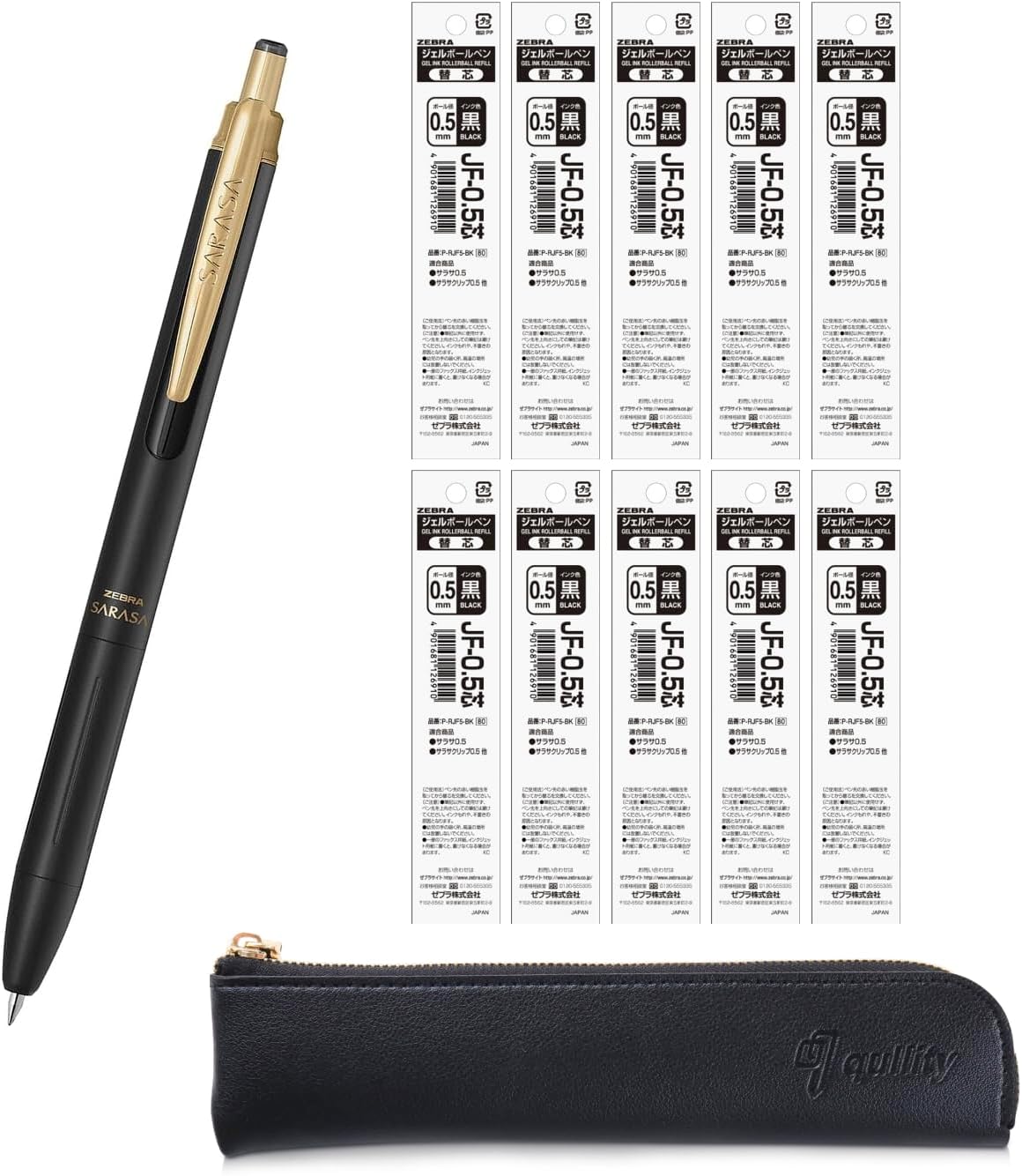 ZEBRA SARASA GRAND Gel Ballpoint Pen 0.5mm Matt Black + 10 Refills, original Black slim pen case