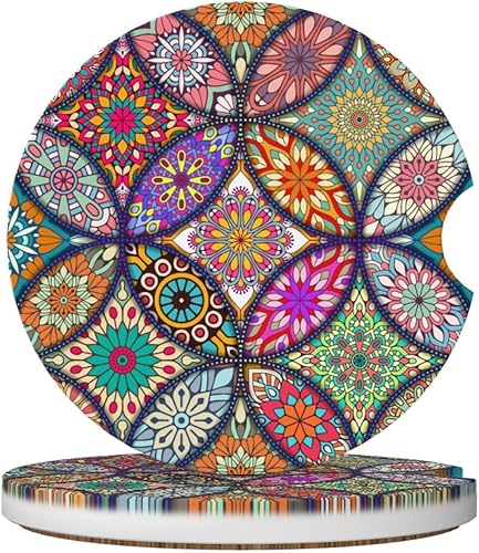 Miniatura 16 de Posavasos florales verdes y blancos para portavasos de automóvil, paquete de 2 posavasos para automóvil, posavasos absorbentes de cerámica con