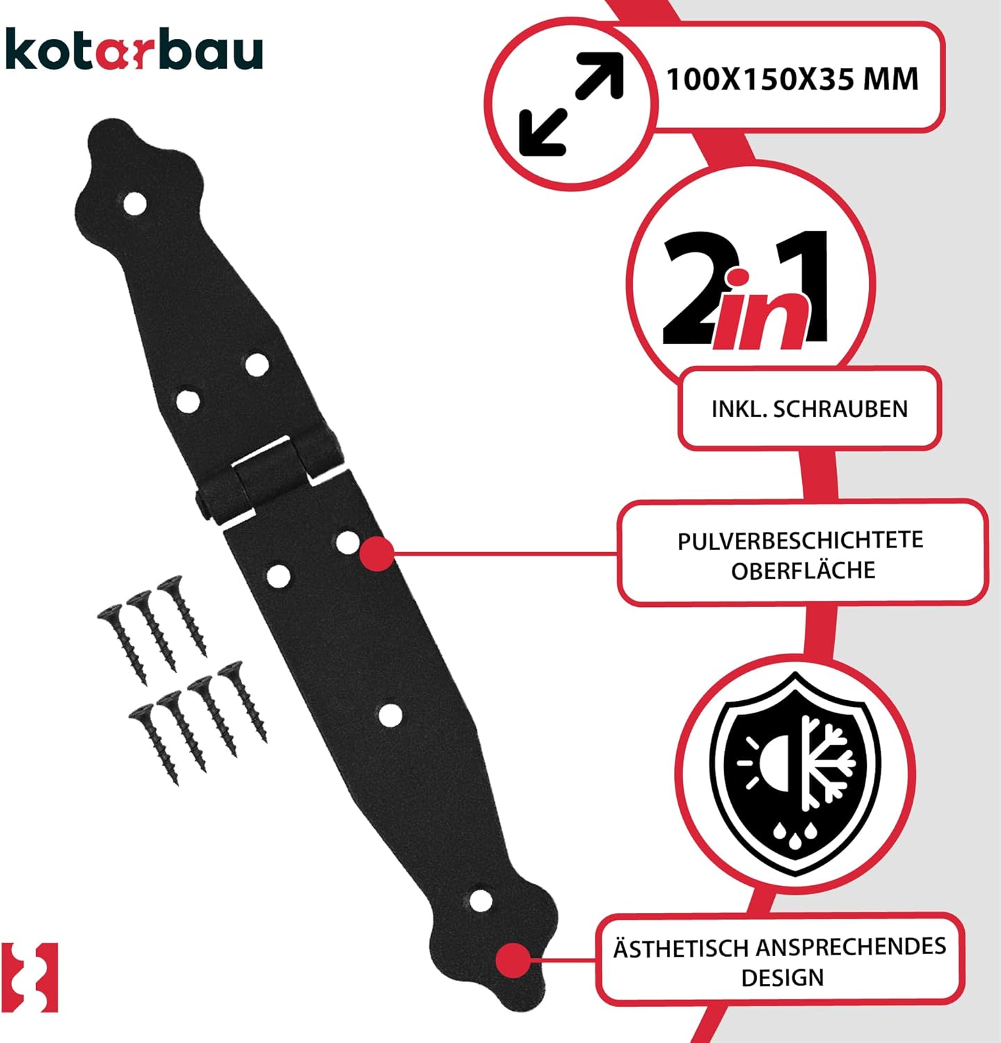 KOTARBAU 5904994083511 T-Scharnier gate Fittings, Black, 100 x 150 x 35 mm