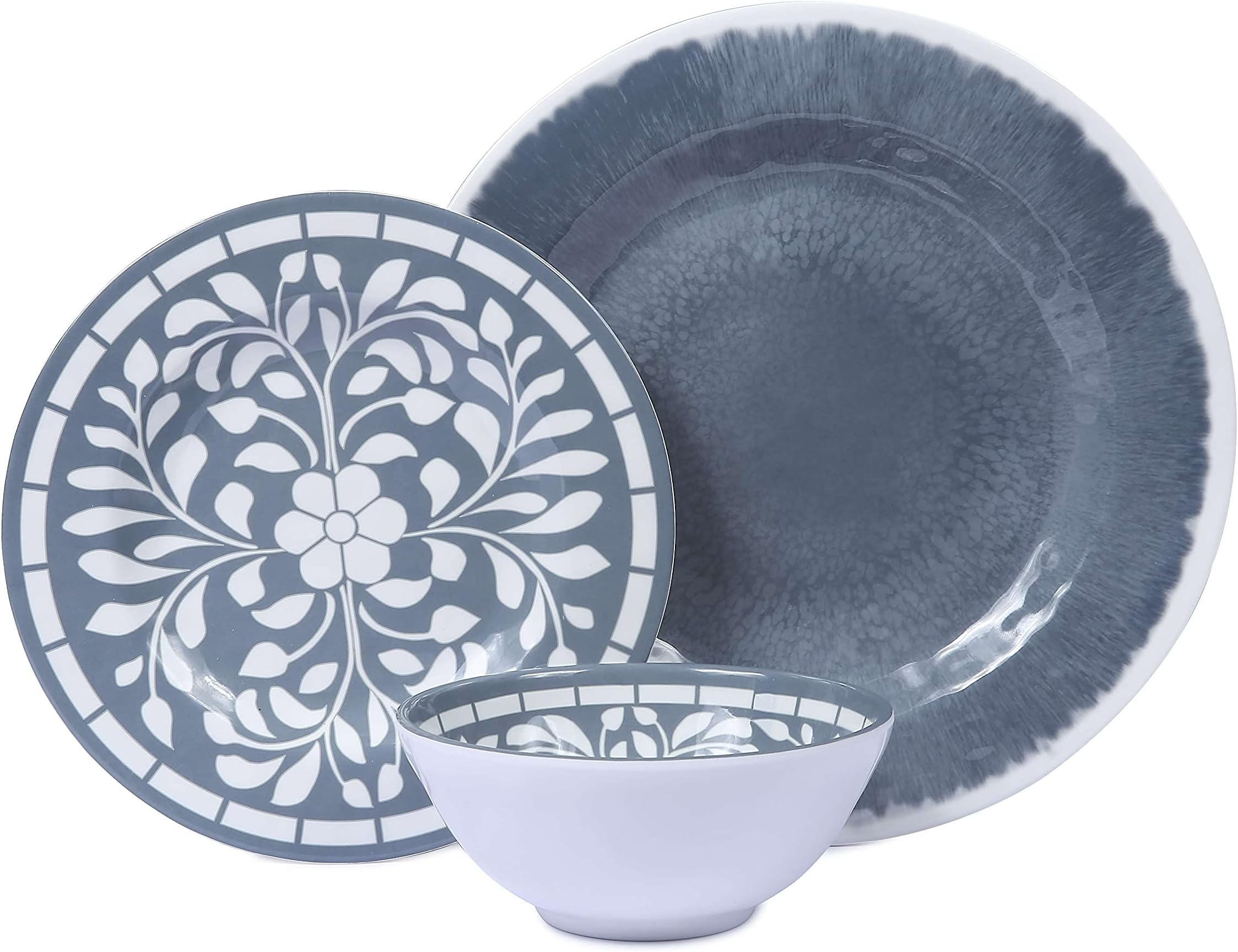 Dinnerware Sets - Melamine Plates and Bowls Set for Daily use, Camping RVing Dishes Set, Grey