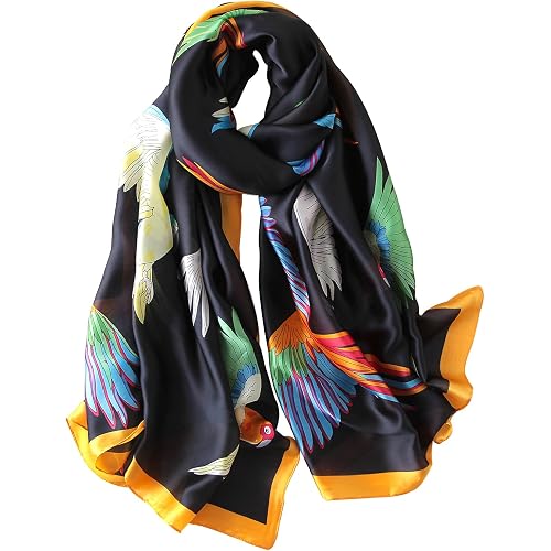 NUWEERIR Womens 100% Large Mulberry Silk Scarf Long Satin Scarf Fashion Designer Scarf Lightweight Wraps