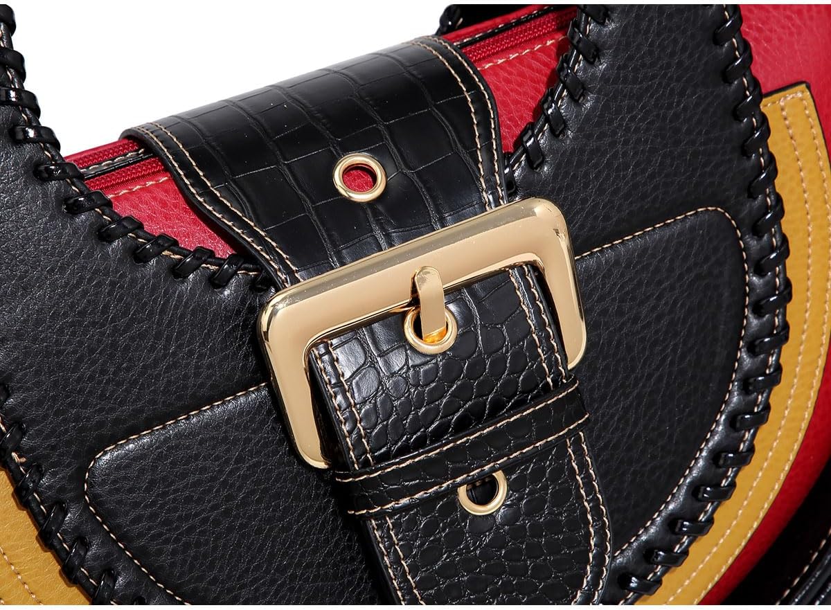 Bag Woman Large Capacity Leather Purse Fashion Designer Top Handle Handbags Women Crossbody Large Bags Set with Wallet, Multicolor (Black)