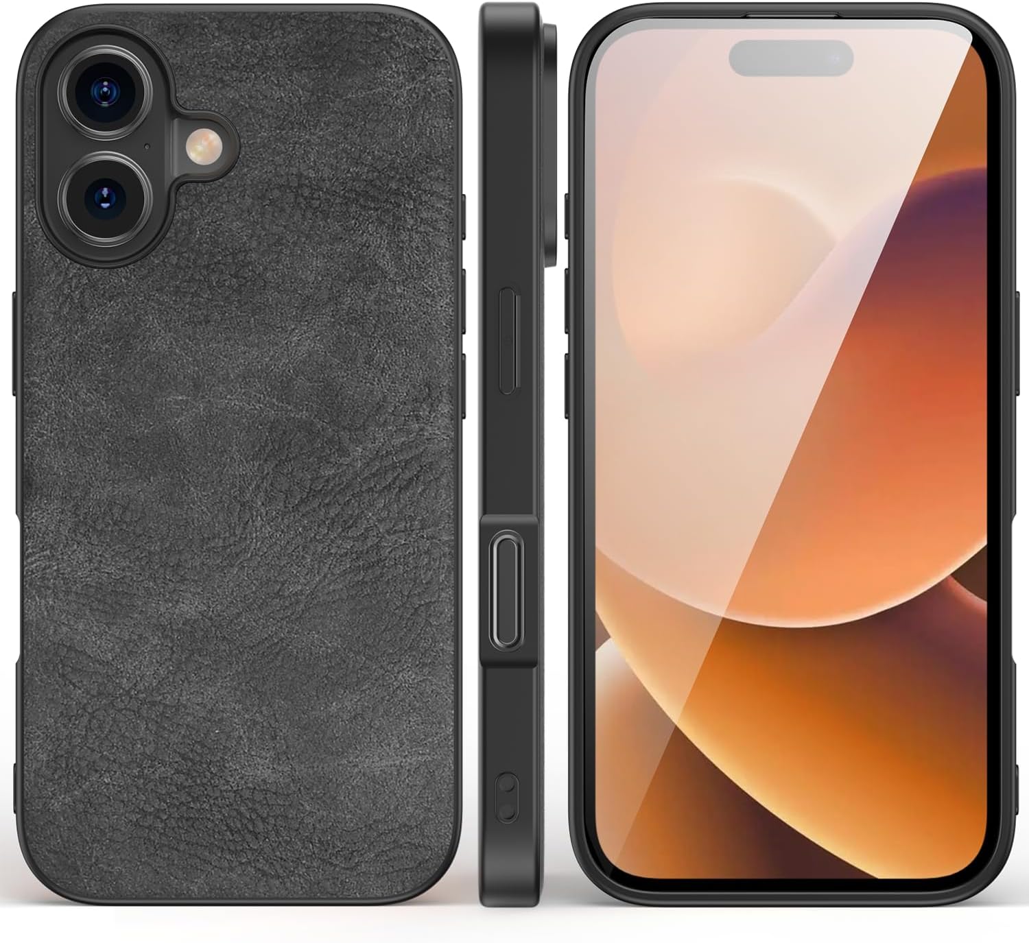 SALAWAT for iPhone 17 Case Slim PU Leather Vintage Shockproof Phone Cover Lightweight Premium Soft TPU Bumper Hard PC Hybrid Protective Case for iPhone 17 6.3 inch 2025 (Black) - Image 2