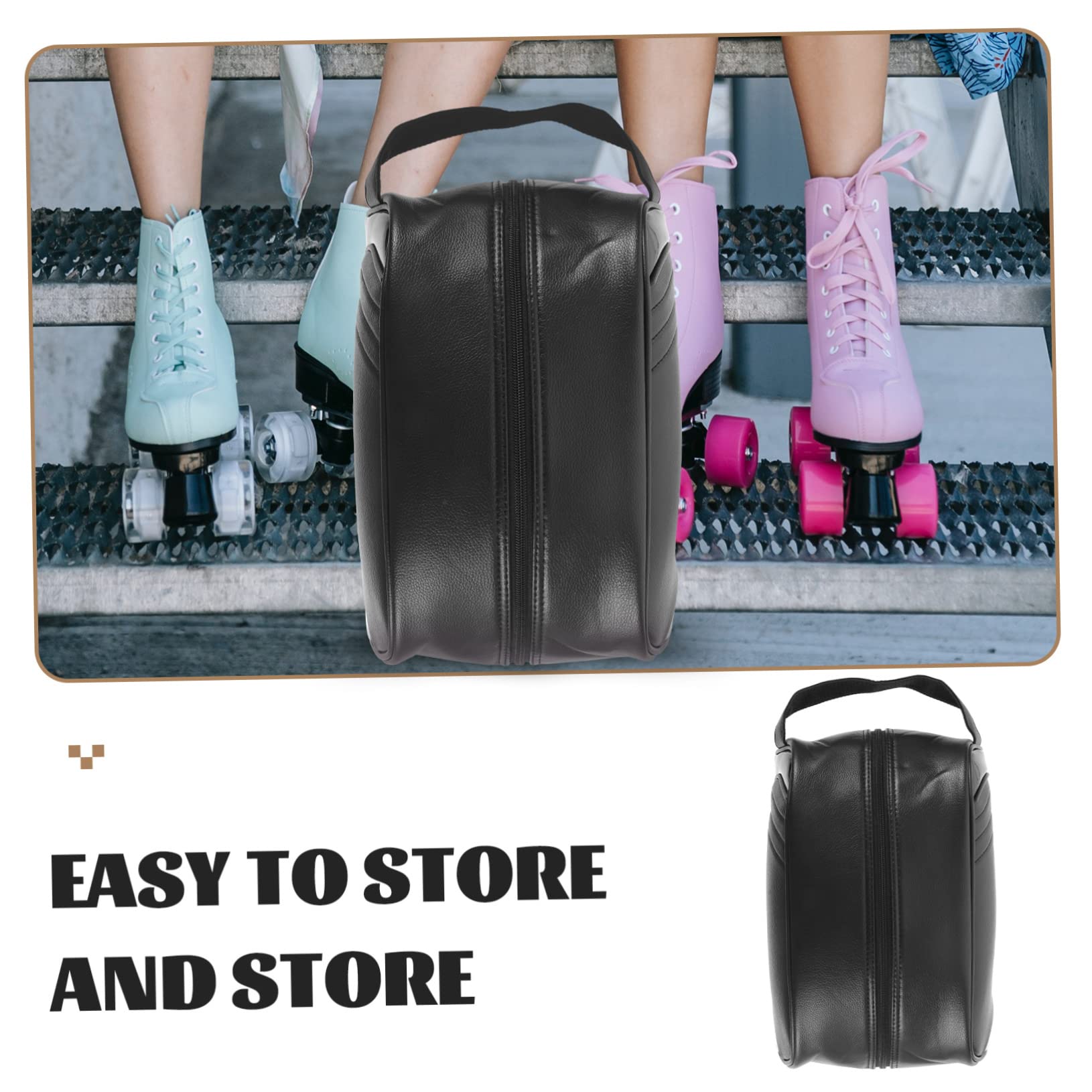 Bolsa para Zapatos Cremallera de Cuero Negro, Práctica