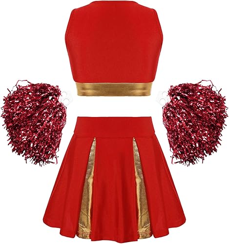 Miniatura 2 de Disfraz de baile de animadoras juveniles, uniforme de animadora, vestido corto con falda plisada y pompones