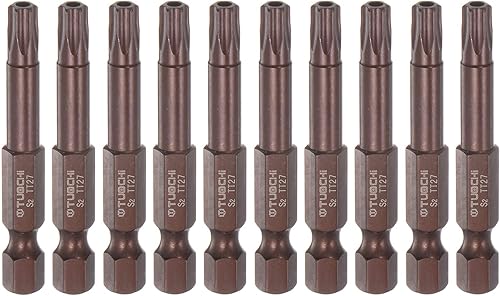 HARFINGTON 10pcs T27 Torx Bit 14" vástago hexagonal 2" longitud magnética seguridad estrella destornillador herramienta eléctrica, rojo