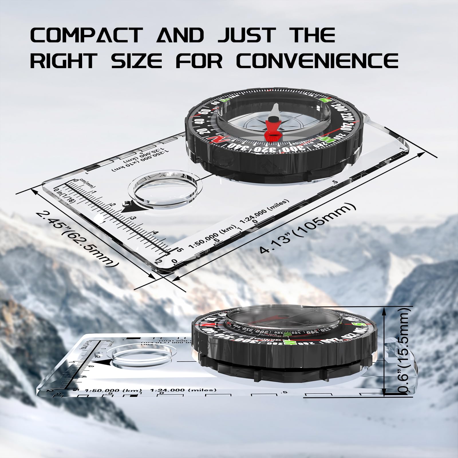 SEMEANT Professional Orienteering Compass for Hiking, Camping & Survival - Lightweight Baseplate Compass with 3X Magnifier, Ruler, Declination Scale & Safety Lanyard for Outdoor Navigation - Image 4