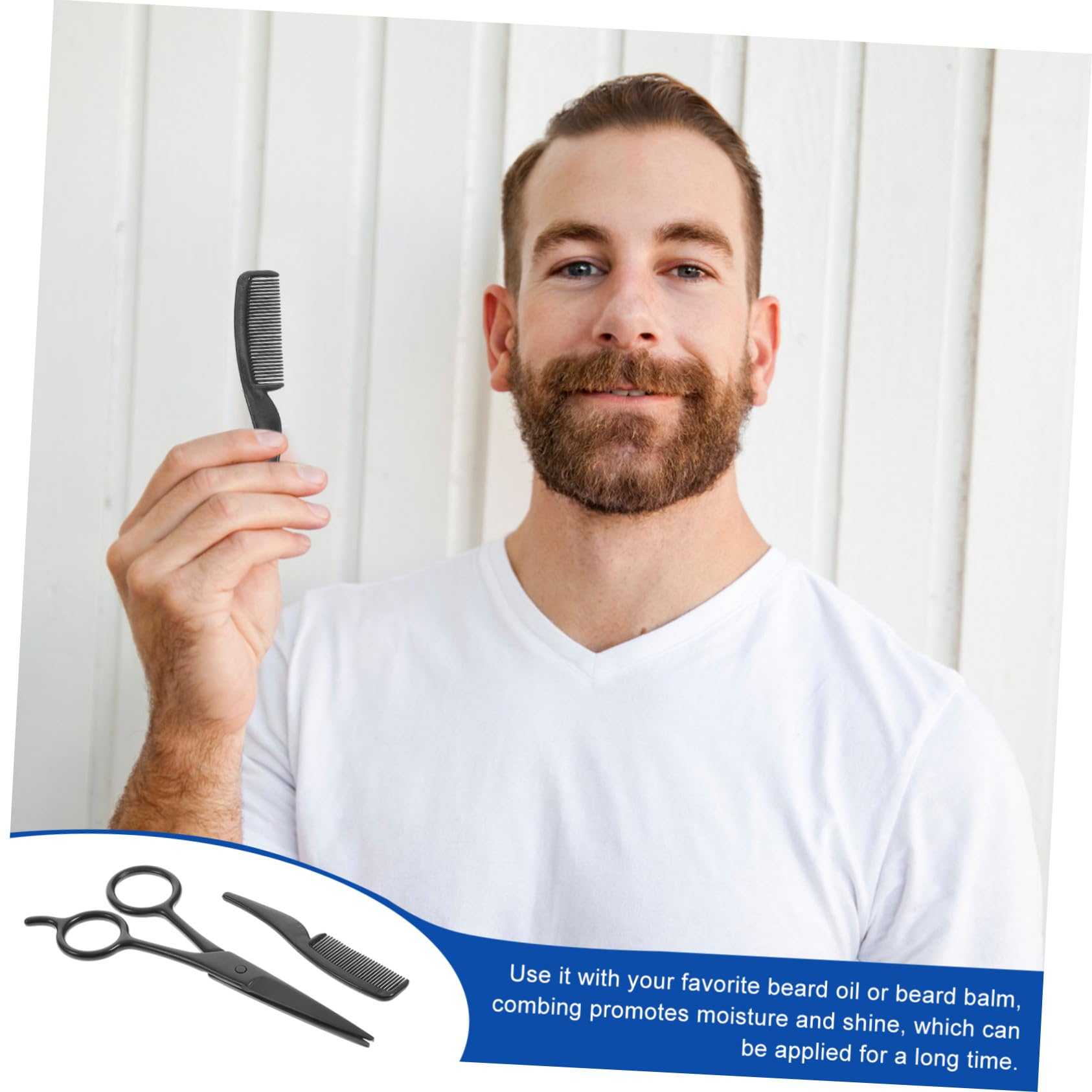 Forbici per Barba e Sopracciglia in Acciaio Inossidabile Set 3 Pezzi Rifinitura Precisa Custodia in Pelle Pu e Portatile per Uomo a Casa o Salone