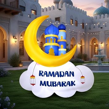 Gemscream 5.9FT Ramadan Inflatable Outdoor Decorations Moon Eid Mubarak Inflatables Blow up Muslim Holy Celebration Decor with LED Lights Muslim Islamic Blow up for Holidays YardBlue Stylish