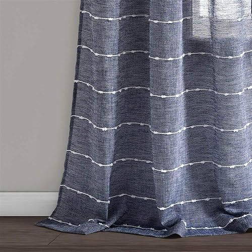 Miniatura 4 de Lush Decor Farmhouse - Par de paneles de cortinas traslúcidas con textura y ojales, 38 pulgadas de ancho x 84 pulgadas de largo, azul marino