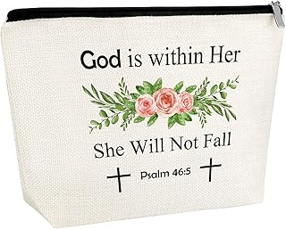 Christian Gift Religious Makeup Bags for Women Girls Baptism Faith Bible Verse Cosmetic Bag for Goddaughter Godmother Confirmation Birthday Christmas Gifts for Mother Sister Wife Friend Cosmetic Pouch