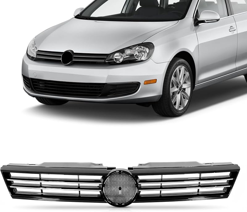Grade dianteira superior preta com acabamento cromado Tyrigion para Volkswagen Jetta 2011 a 2014