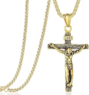 Rehoboth Jesus Christ on INRI Crucifix Cross Pendant Necklace for Teens Womens Mens with 24 Inch Stainless Steel Chain